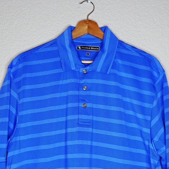Pebble Beach Blue Stripe Golf Performance Polo Shirt Size Large L - Picture 2 of 7
